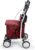 Boodschappentrolley-rollator met zitje, plooibare supermarkttrolley met 4 wielen met afneembare tas 29 l/15 kg en lade voor persoonlijke spullen, Lett800 Senior Comfort Pro, rood