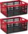 Forte Plastics 2x stuks boodschappen kratten opvouwbaar zwart/rood 48 x 35 x 24 cm