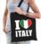 Katoenen Italie tasje I love Italy zwart – 10 liter – Italiaanse landen cadeautas