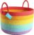 Mandopslag | Gevlochten wasmand | Manddekens | Wasmand groot | Speelgoedmand | Mand Groot | Mand kinderkamer | Speelgoedmand | Opbergmand groot 50×33 – regenboog