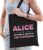 Naam cadeau Alice – The woman, The myth the supergirl katoenen tas – Boodschappentas verjaardag/ moeder/ collega/ vriendin