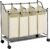 Rootz Wasmand op Wielen – 4 Zakken – Wasmand – 4 Afneembare Stoffen Zakken – Rollende Wasmand – 4-delige Waskar – 600D Polyester – Beige – 87,5 x 38,5 x 81 cm