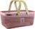 RVS boodschappen mandje winkelmandje met houten hengsel (40x24x18cm) roze