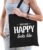 This is what happy looks like cadeau katoenen tas zwart voor dames – kado tas / tasje / shopper voor een gelukkige dame / vrouw